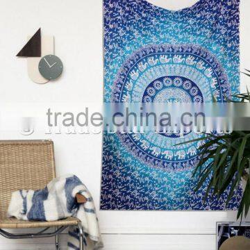 Indian Ombre Ethnic Elephant Hippie Mandala Wall Art Twin Cotton Boho Wall Hanging Tapestry