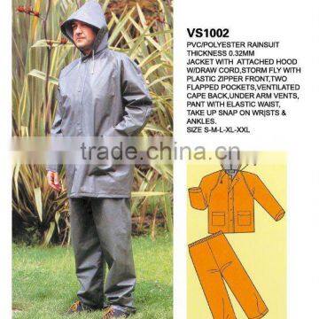 pvc/polyester rainsuit rainjacket with hood