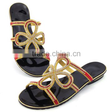 New style high quality gold African flat slippers with stones for women