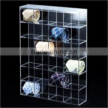 hot sale!wholesale acrylic lucite tie display racks with dividers, acrylic bow tie display base with compartments