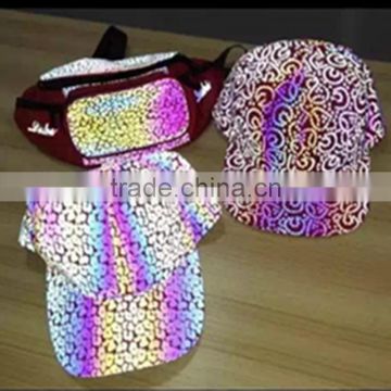 Wholesale high visibility reflective rainbow synthetic leather fabric material for beach hat