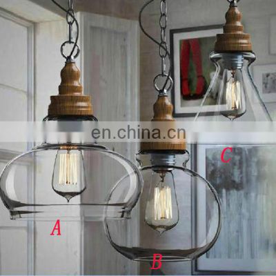 American village simple Single Head glass and wood pendant light for decorate