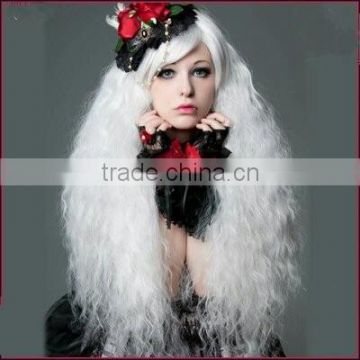 High Quality 70cm Long Wave White Synthetic Fashion Lolita Cosplay Costume Wig