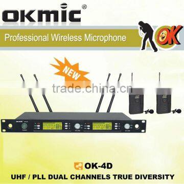 OK-4D UHF/PLL Double Channels Wireless Microphone Made in China