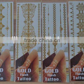 2015 NEW arabic temporary tattoos face jewelry sticker golden tattoo 7.5*23cm