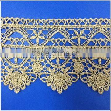 100% Polyester flower pettern cord gold guipure lace