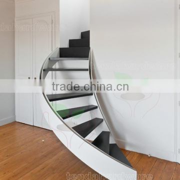 contemporary double stringer curved wood Staircases in white beam