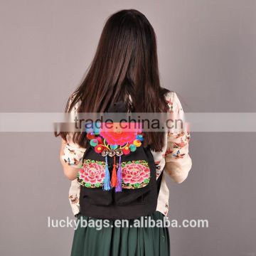 High quality cotton backpack with bells hmong embroidered backpack