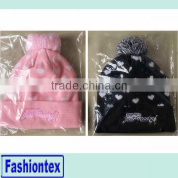 Wholesale custom knitted Jacquard baby beanie with Pompom