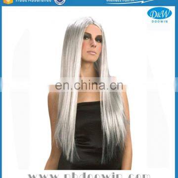 Halloween Silver Long Straight Wig, Synthetic Hair Witch Wig