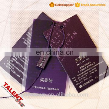 custom plastic brand name logo string tag printed paper hang label tag for garment