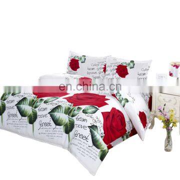 3D Rose Bedding Set Reactive Printing 100% Polyester Duvet Cover Set White