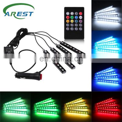1Pair(4Pcs) Car RGB LED Strip Light Lights Colors Car Styling Decorative Atmosphere Lamps Car Interior Light With Remote 12V