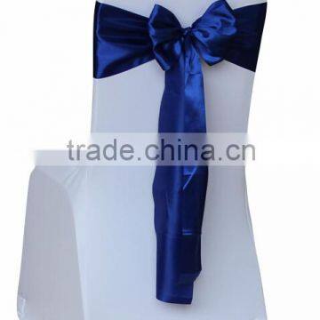 cheap spandex chair cover with royal blue self-tie chair sash