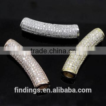 SJ3128 Long tube micro pave CZ Disco bend beads, best cz silver jewelry