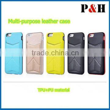 2015 Arrival Thin PU+TPU Card Holder Stand Back Case Cover For iPhone 6 ,6 Plus