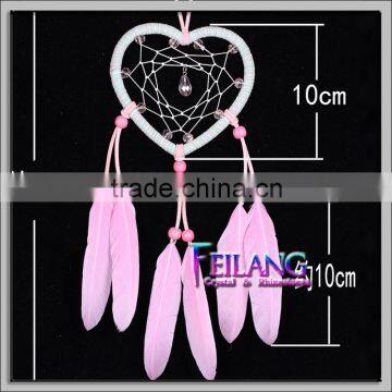 Pink Love Heart Dream Catchers with feathers wall or car hanging ornament dceor