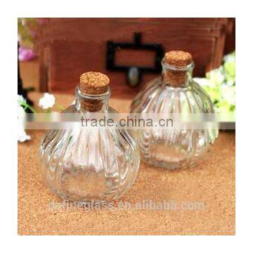 clear pumpkin wishing glass bottle,glass plant bottle with wooden cork,stopper