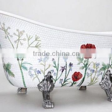 MB PBT-SL-W01 handmade mosaic art flower design bathtub small white bathtub mosaic bathtub