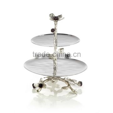 roots design base metal shiny cake stand