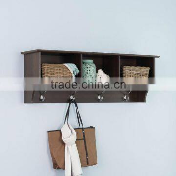 Espresso Wall Mount Jacket Hanging Shelf/Entryway Cubbie Shelf