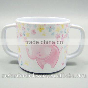 Two handle melamine cup with cute customized printing for kids/children drinking mug