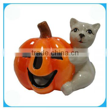 Ceramic Halloween Pumpkins With Cat
