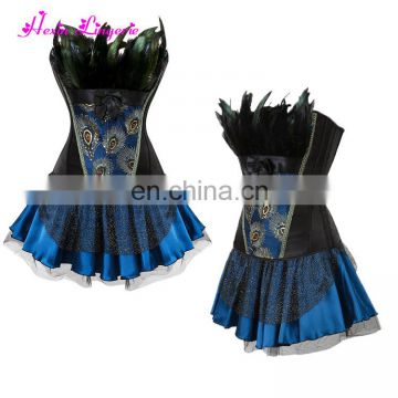 New Style Peacock feather dress sexy mature bustier plus size waist training corset