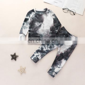 Baby Clothes Tie-dye Ribbed Long Sleeve  Tops + Long Pants 2pcs Outfit Children Boy Girl Casual Clothes Kids Clothing