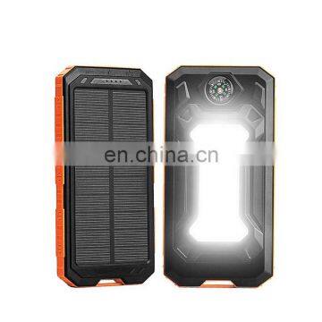 New fashion 10000mAh waterproof solar charger mobile power bank with LED flashlight