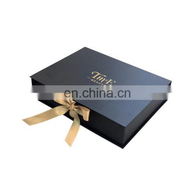 Factory Price Case High Quality Custom Logo Book Style Box Black Rigid Paper Cardboard Hair Gift Packaging Boxes With Ribbon