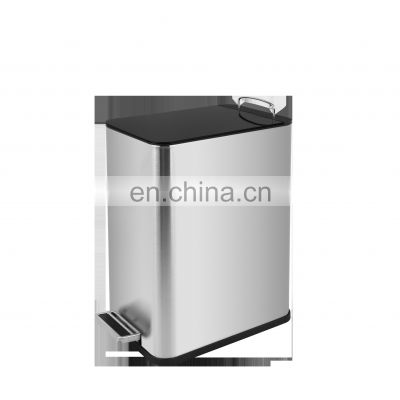 6L Indoor rectangular garbage bin home and office stainless steel recycling foot pedal bin