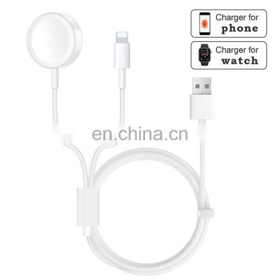 2 in 1 mobile phone 8 pin usb data fast charging cable Magnetic Wireless Charger pad for watch