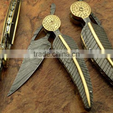 udk f201" custom handmade Damascus folding knife / pocket knife with Damascus steel handle