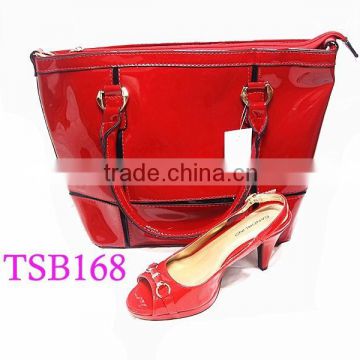 TSB168 ladies shoes and bag,plain red shoes and bags to match,low heel no platform shoes