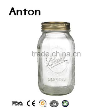 1L glass mason jar with lid and handles