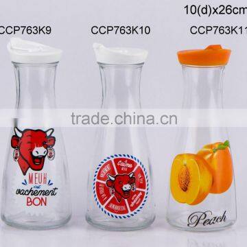 CCP763K9 glass milk bottle with printing with plastic screwed lid