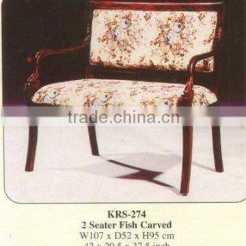 2 Seater Fish Carved Mahogany Indoor Furniture