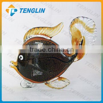 Fashion fish design murano glass animal figurines wtih gold foil