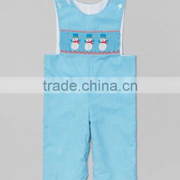 Turquoise Gingham Smocked Snowman Longall