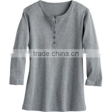 Latest fashion women o-neck solid color 3/4 sleeve shirts