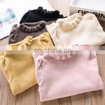 Autumn and winter 5 colors puff sleeve wood ear collar girls bottoming sweater knitted sweater children's clothing