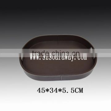 Eco-Friendly Natural pu faux leather Serving Tray,High quality round leather tray PU faux leather tray