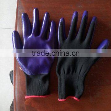 13 gauge 40g black nylon glove core purple nitrile coated gloves