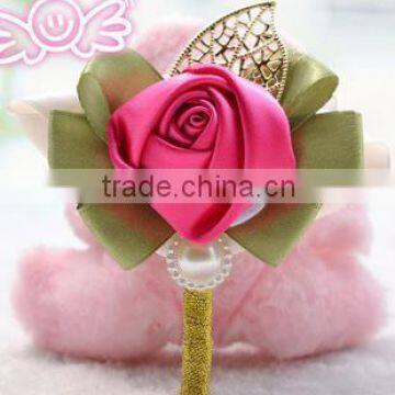 Fashion elegant handmade rose fabric flower brooches pink for wedding invitations