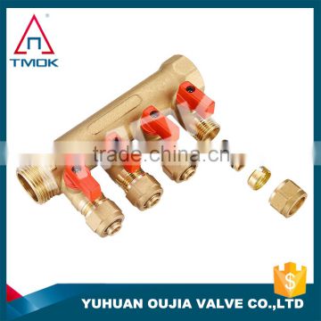 TMOK heat pump system floor heating manifold 2-5 branch/way/outlets/ports NPT brass manifold for pex water pipe