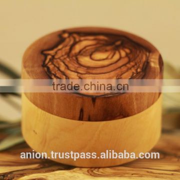 Olive Wood Round Carved Decorative Box