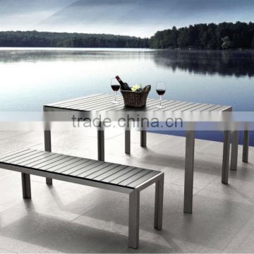 2015 Simple Cheaper New Brushed Aluminum Grey UV Plastic Wood WPC Board Dining and Beach Outdoor Garden Furniture