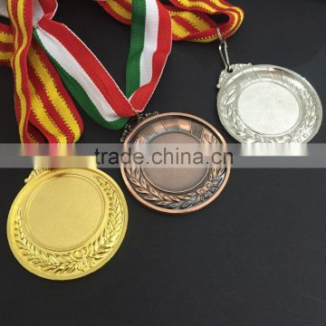 promotion wholesale Custom metal blank medal gold silver bronze medal with ribbon