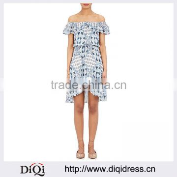 Customized Lady Apparel Off-the-shoulder Multicolor Silk Crepe De Chine Dress(DQM016D)